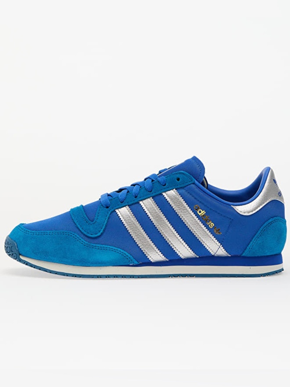 Blue Adidas Galaxy OG Sneakers with silver stripes